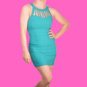 Trixxi Teal Bodycon Bandage Dress Neckline Cutout